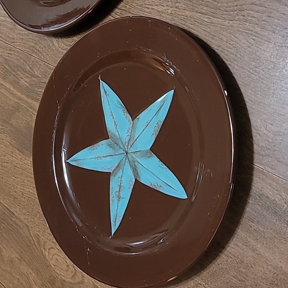 Hi End Accents large Plates western turquoise star Rustic decor brown Home Fall - Picture 2 of 12